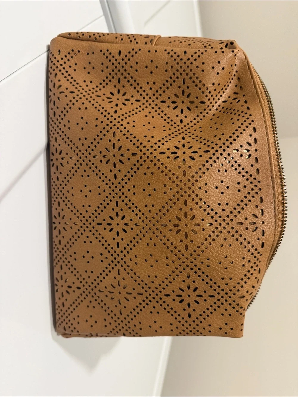 Perforated Tan Women's Zip Pouch